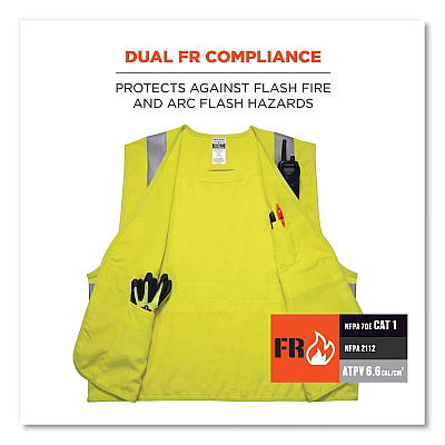 ergodyne GloWear 8261FRHL Class 2 Dual Compliant FR Hook and Loop Safety Vest, 4X-Large/5X-Large, Lime (EGO21469)