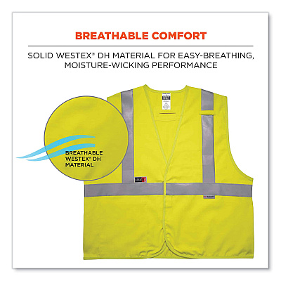 ergodyne GloWear 8261FRHL Class 2 Dual Compliant FR Hook and Loop Safety Vest, 4X-Large/5X-Large, Lime (EGO21469)