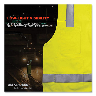 ergodyne GloWear 8262FRZ Class 2 FR Surveyor Zipper Vest, Tencel/Modacrylic/Para-aramid/Kevlar, Small/Medium, Lime (EGO21483)