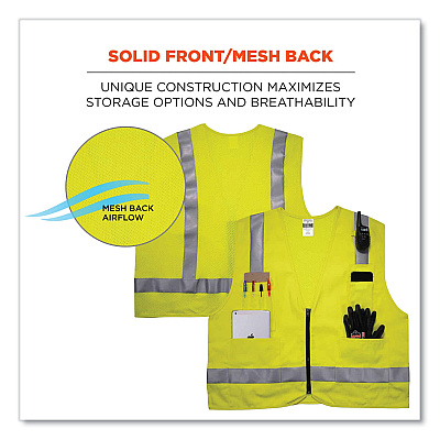 ergodyne GloWear 8262FRZ Class 2 FR Surveyor Zipper Vest, Tencel/Modacrylic/Para-aramid/Kevlar, Small/Medium, Lime (EGO21483)