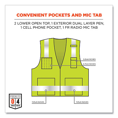 ergodyne GloWear 8262FRZ Class 2 FR Surveyor Zipper Vest, Tencel/Modacrylic/Para-aramid/Kevlar, Small/Medium, Lime (EGO21483)