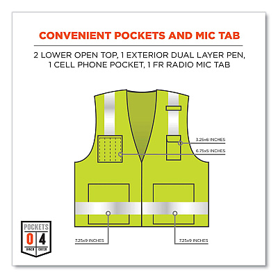 ergodyne GloWear 8262FRZ Class 2 FR Surveyor Zipper Vest, Tencel/Modacrylic/Para-aramid/Kevlar, Large/X-Large, Lime (EGO21485)