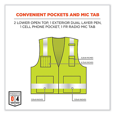 ergodyne GloWear 8262FRZ Class 2 FR Surveyor Zip Vest, Tencel/Modacrylic/Para-aramid/Kevlar, 2X-Large/3X-Large, Lime (EGO21487)
