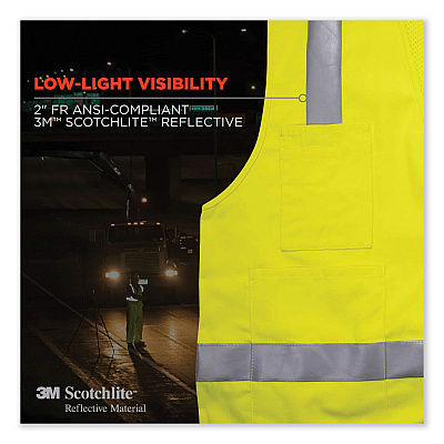 ergodyne GloWear 8262FRZ Class 2 FR Surveyor Zip Vest, Tencel/Modacrylic/Para-aramid/Kevlar, 4X-Large/5X-Large, Lime (EGO21489)
