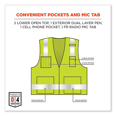 ergodyne GloWear 8262FRZ Class 2 FR Surveyor Zip Vest, Tencel/Modacrylic/Para-aramid/Kevlar, 4X-Large/5X-Large, Lime (EGO21489)