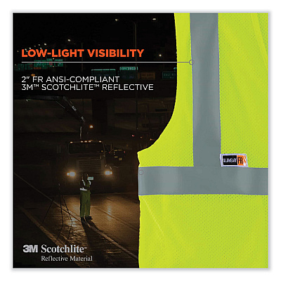 ergodyne GloWear 8260FRHL Class 2 FR Safety Hook and Loop Vest, Modacrylic/Kevlar, 2X-Large/3X-Large, Lime (EGO21497)