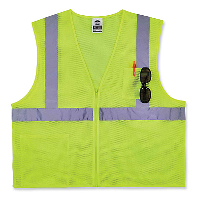 ergodyne GloWear 8256Z Class 2 Self-Extinguishing Zipper Vest, Polyester, Small/Medium, Lime (EGO21573)