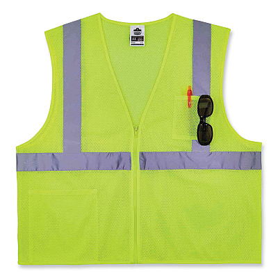 ergodyne GloWear 8256Z Class 2 Self-Extinguishing Zipper Vest, Polyester, Large/X-Large, Lime (EGO21575)