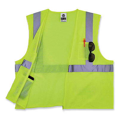 ergodyne GloWear 8256Z Class 2 Self-Extinguishing Zipper Vest, Polyester, 2X-Large/3X-Large, Lime (EGO21577)