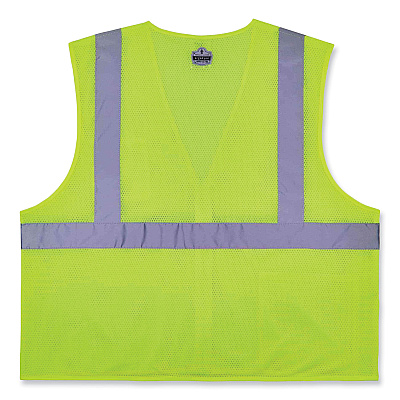 ergodyne GloWear 8256Z Class 2 Self-Extinguishing Zipper Vest, Polyester, 4X-Large/5X-Large, Lime (EGO21579)