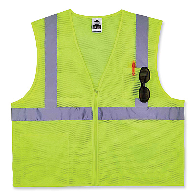 ergodyne GloWear 8256Z Class 2 Self-Extinguishing Zipper Vest, Polyester, 4X-Large/5X-Large, Lime (EGO21579)