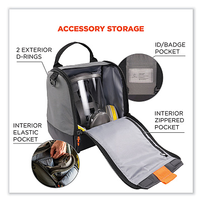 ergodyne Arsenal 5185 Full Respirator Bag with Zipper Magnetic Closure, 5.5 x 9.5 x 9.5, Gray (EGO13185)