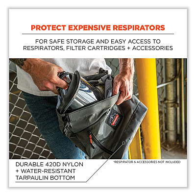 ergodyne Arsenal 5186 Full Respirator Bag with Roll Top Closure, 7.5 x 13.5 x 13.5, Gray (EGO13186)