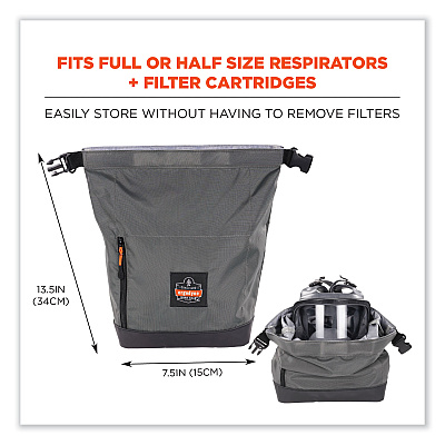 ergodyne Arsenal 5186 Full Respirator Bag with Roll Top Closure, 7.5 x 13.5 x 13.5, Gray (EGO13186)