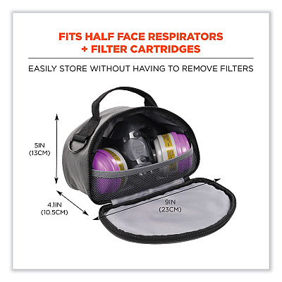 ergodyne Arsenal 5187 Clamshell Half Respirator Bag with Zipper Closure, 4 x 9 x 5, Gray (EGO13187)