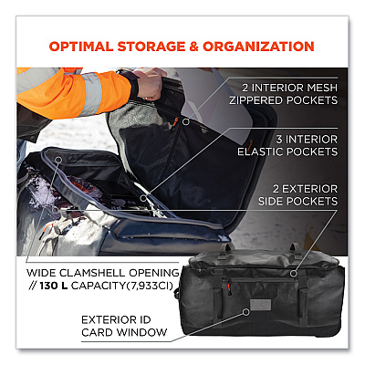 ergodyne Arsenal 5032 Water-Resistant Wheeled Duffel Bag, 15 x 31.5 x 15, Black (EGO13037)