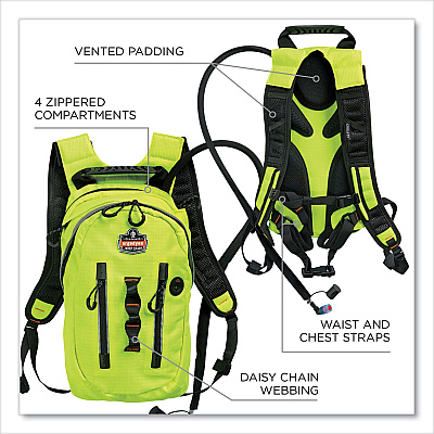ergodyne Chill-Its 5157 Cargo Hydration Pack with Storage, 3 L, Hi-Vis Lime (EGO13164)