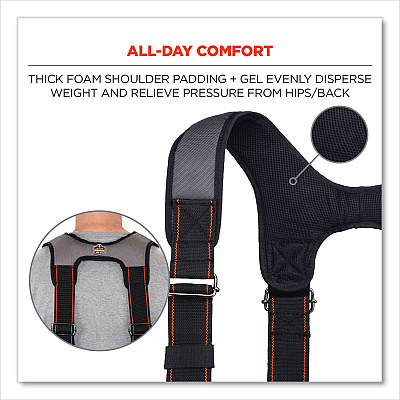 ergodyne Arsenal 5560 Padded Tool Belt Suspenders, 36" to 48" Waist, 3" Wide, Polyester, Gray (EGO13665)