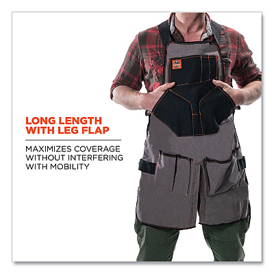 ergodyne Arsenal 5705 Extended Length Canvas Tool Apron, 13 Compartments, 25.5 x 34, Canvas, Gray (EGO13696)