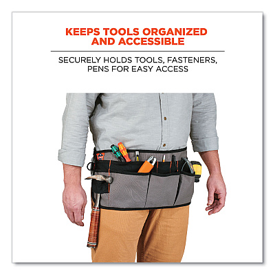 ergodyne Arsenal 5707 Canvas Waist Apron, 14 Compartments, 25.5 x 34, Canvas, Gray (EGO13698)