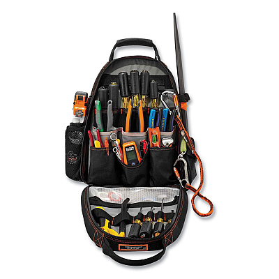 ergodyne Arsenal 5843 Tool Backpack Dual Compartment, 26 Compartments, 8.5 x 13.5 x 18, Ballistic Polyester, Black/Gray (EGO13743)