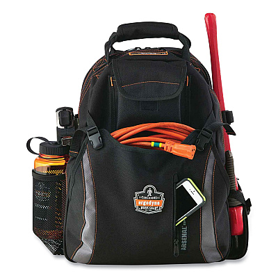 ergodyne Arsenal 5843 Tool Backpack Dual Compartment, 26 Compartments, 8.5 x 13.5 x 18, Ballistic Polyester, Black/Gray (EGO13743)