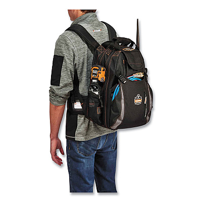 ergodyne Arsenal 5843 Tool Backpack Dual Compartment, 26 Compartments, 8.5 x 13.5 x 18, Ballistic Polyester, Black/Gray (EGO13743)
