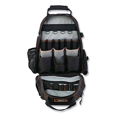 ergodyne Arsenal 5843 Tool Backpack Dual Compartment, 26 Compartments, 8.5 x 13.5 x 18, Ballistic Polyester, Black/Gray (EGO13743)
