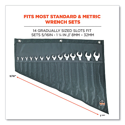 ergodyne Arsenal 5872 Wrench Roll-Up, 14 Compartments, 26 x 22, Polyester, Gray (EGO13772)