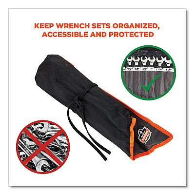 ergodyne Arsenal 5873 Polyester Wrench Roll Up, 14 Compartments, 26.5 x 5, Polyester, Black (EGO13774)