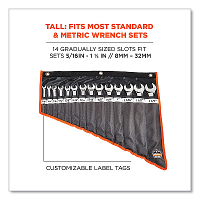 ergodyne Arsenal 5873 Polyester Wrench Roll Up, 14 Compartments, 26.5 x 5, Polyester, Black (EGO13774)