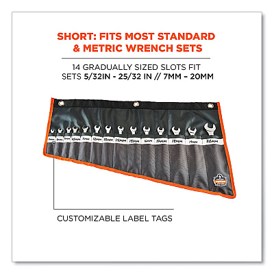 ergodyne Arsenal 5873 Polyester Wrench Roll Up, 14 Compartments, 26.5 x 16.5, Polyester, Black (EGO13775)
