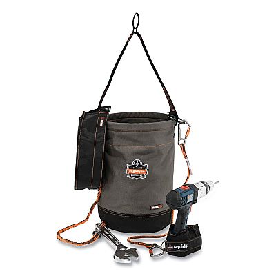 ergodyne Arsenal 5960T Canvas Hoist Bucket and Top with D-Rings, 12.5 x 12.5 x 17, Gray (EGO14860)