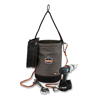 ergodyne Arsenal 5960T Canvas Hoist Bucket and Top with D-Rings, 12.5 x 12.5 x 17, Gray (EGO14860)