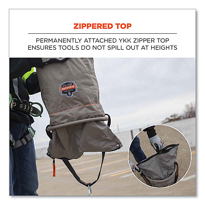 ergodyne Arsenal 5973 Hoist Bucket Tool Bag with D-Rings and Zipper Top, 12.5 x 12.5 x 17, Gray (EGO15973)