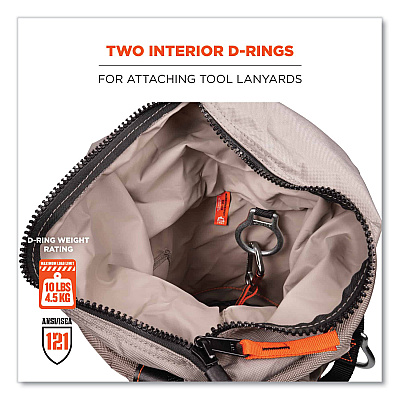 ergodyne Arsenal 5973 Hoist Bucket Tool Bag with D-Rings and Zipper Top, 12.5 x 12.5 x 17, Gray (EGO15973)