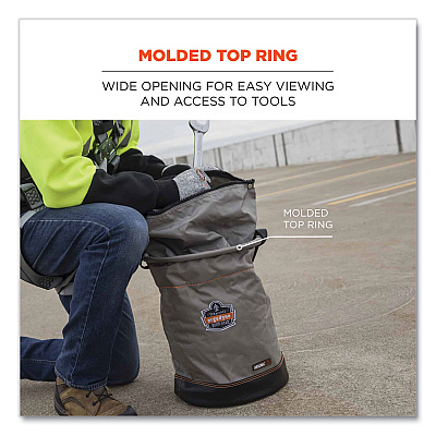 ergodyne Arsenal 5973 Hoist Bucket Tool Bag with D-Rings and Zipper Top, 12.5 x 12.5 x 17, Gray (EGO15973)