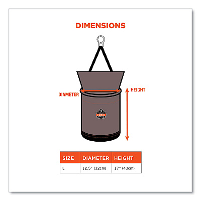 ergodyne Arsenal 5973 Hoist Bucket Tool Bag with D-Rings and Zipper Top, 12.5 x 12.5 x 17, Gray (EGO15973)