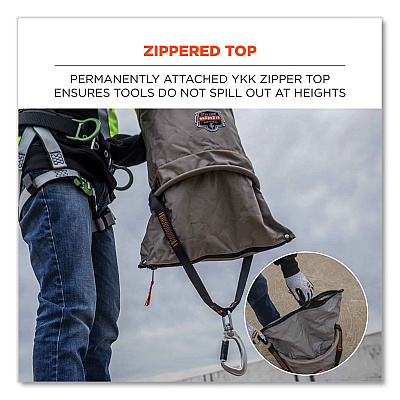 ergodyne Arsenal 5974 Hoist Bucket Tool Bag with Swiveling Carabiner and Zipper Top, 12.5 x 12.5 x 17, Gray (EGO15974)