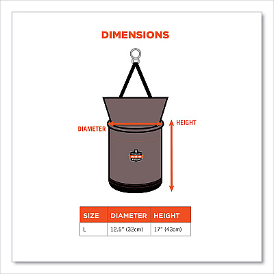 ergodyne Arsenal 5974 Hoist Bucket Tool Bag with Swiveling Carabiner and Zipper Top, 12.5 x 12.5 x 17, Gray (EGO15974)