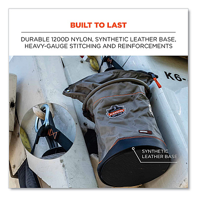 ergodyne Arsenal 5976 XL Hoist Bucket Tool Bag with Swiveling Carabiner and Zipper Top, 16 x 16 x 20, Gray (EGO15976)