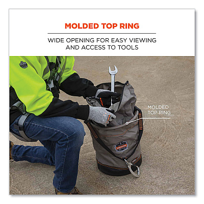 ergodyne Arsenal 5976 XL Hoist Bucket Tool Bag with Swiveling Carabiner and Zipper Top, 16 x 16 x 20, Gray (EGO15976)