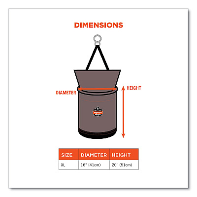 ergodyne Arsenal 5976 XL Hoist Bucket Tool Bag with Swiveling Carabiner and Zipper Top, 16 x 16 x 20, Gray (EGO15976)