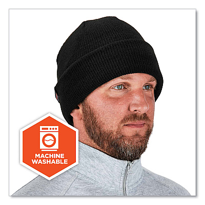 ergodyne N-Ferno 6811Z Rib Knit Hat with Zipper for Bump Cap Insert, One Size Fits Most, Black (EGO16801)