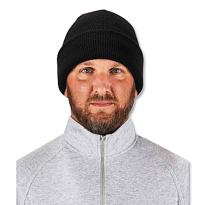 ergodyne N-Ferno 6811Z Rib Knit Hat with Zipper for Bump Cap Insert, One Size Fits Most, Black (EGO16801)