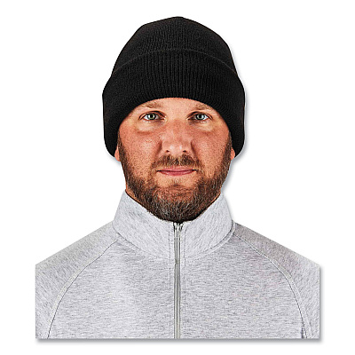 ergodyne N-Ferno 6811ZI Rib Knit Hat + Bump Cap Insert, One Size Fits Most, Black (EGO16811)