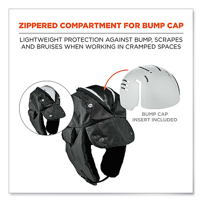 ergodyne N-Ferno 6802ZI Zipper Trapper Hat + Universal Bump Cap, S/M, Black (EGO16897)
