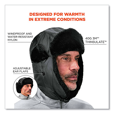 ergodyne N-Ferno 6802ZI Zipper Trapper Hat + Universal Bump Cap, S/M, Black (EGO16897)