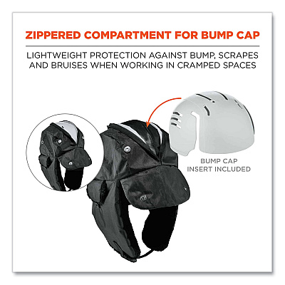 ergodyne N-Ferno 6802ZI Zipper Trapper Hat + Universal Bump Cap, L/XL, Black (EGO16899)