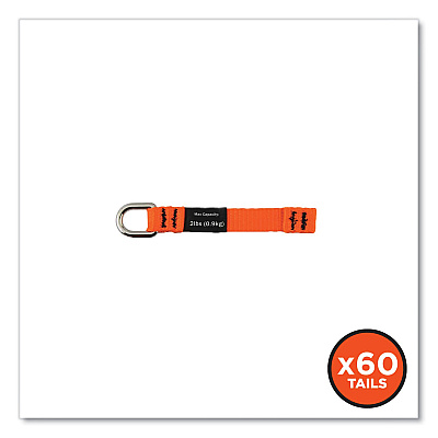 ergodyne Squids 3700 Nylon Webbing Tool Tails with D-Rings, 2lb Max Working Capacity, 4.5" Long, Orange/Black, 6/Pack, 10 Packs/Carton (EGO19704BULK)